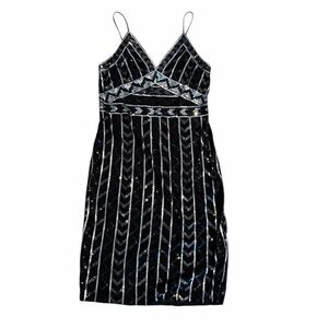 Express Black and Silver Striped Midi Dress